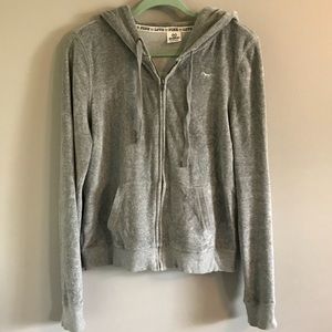 VS PINK Grey Zip Hoodie ‘Love Pink’ - Large